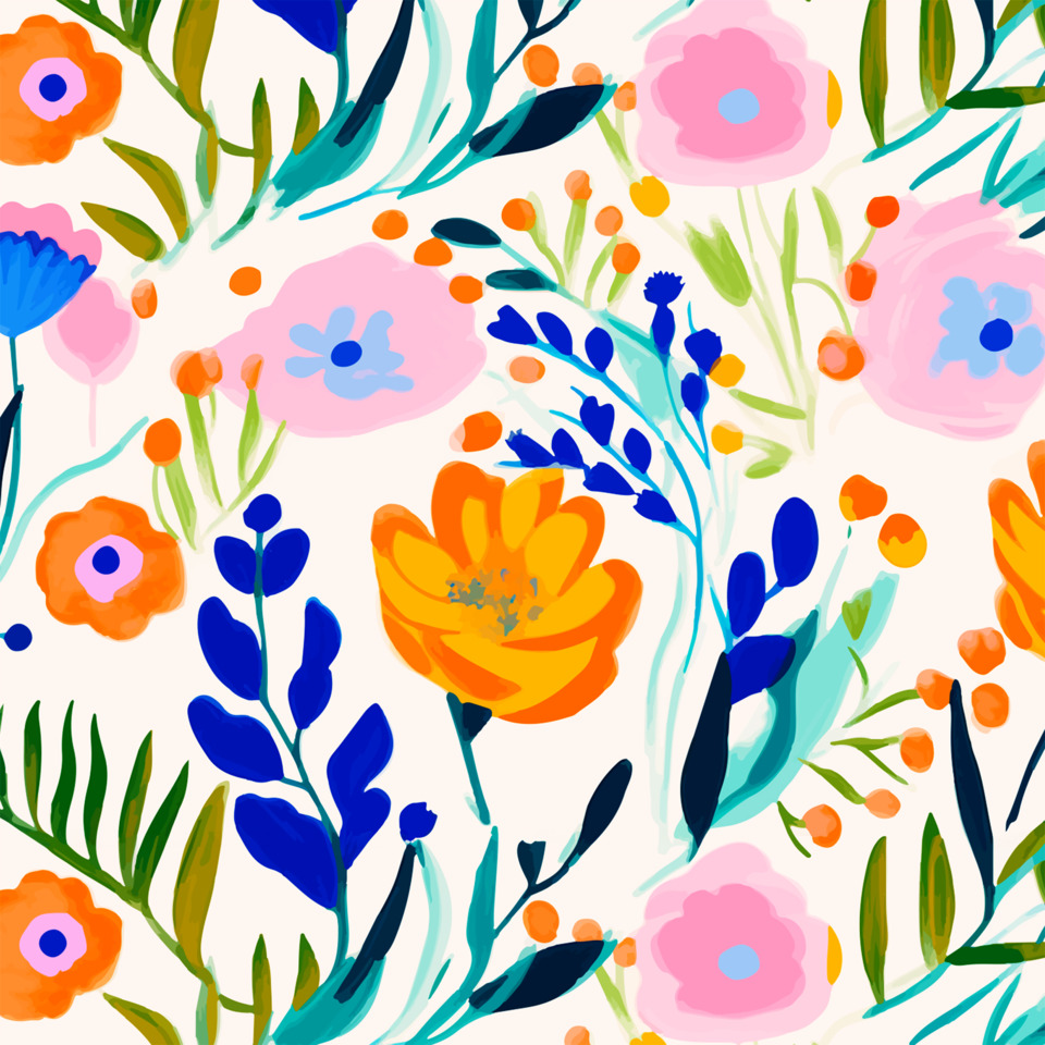 Blumen, Muster, Florales Design, Farbenfrohes Motiv, Kunstprint