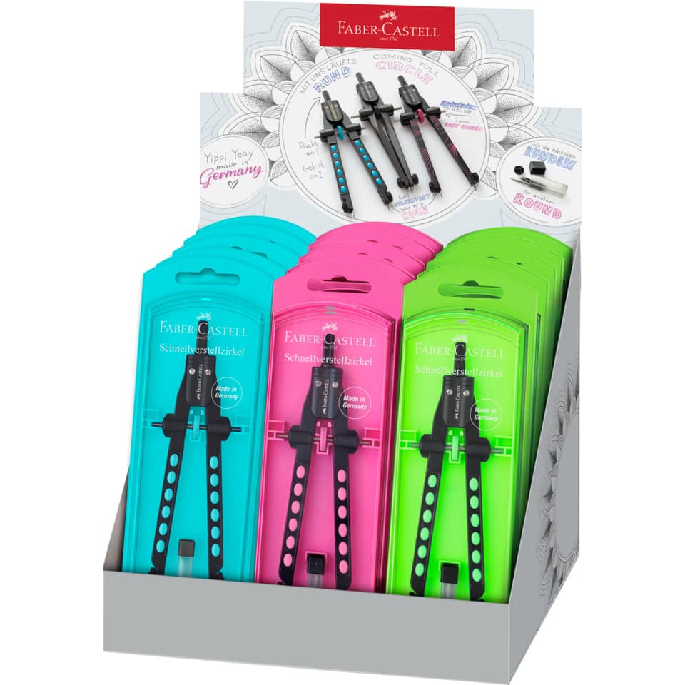 Schnellverstellzirkel Factory Neon 2022 sortiert  im Display FABER CASTELL 174355
