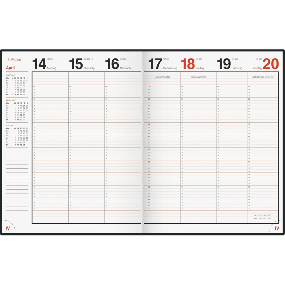 Kalender, Doppelseite, Woche, April, Layout