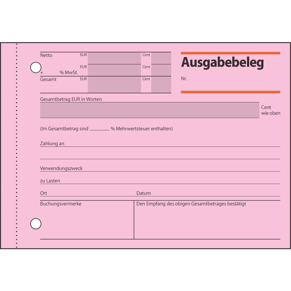 Ausgabebeleg, Kassenbeleg, Zahlungsformular, Betrag, Dokument