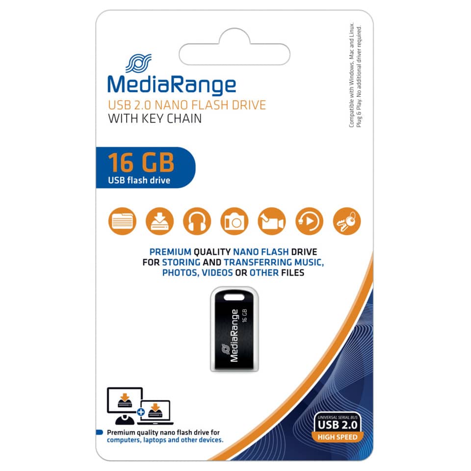 USB-Flashdrive, 16 GB, MediaRange, USB 2.0, Nano