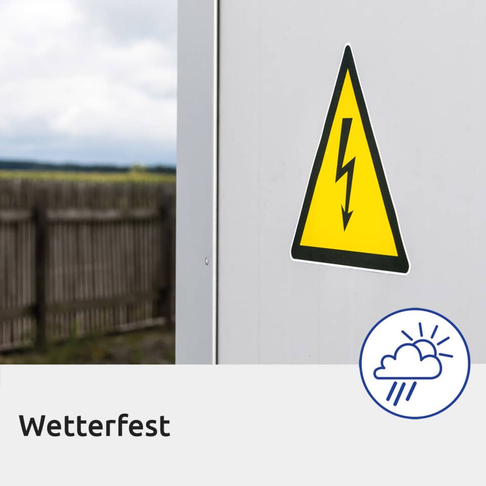 elektrische Spannung, Warnschild, Blitzsymbol, Außenbereich, Wetterfest