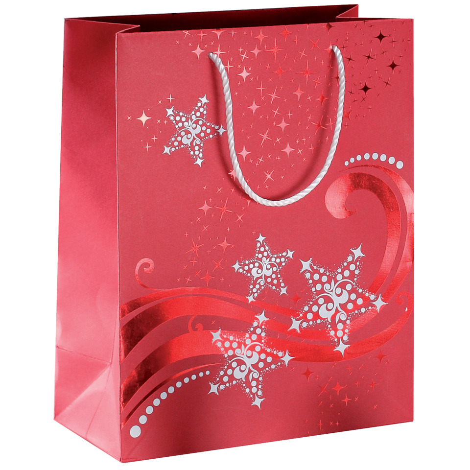 Geschenkverpackung, Papiertragetasche, Schneeflocken, Rot, Weihnachten, Geschenk-Tüte, Weihnachten, Schönes Motiv, Rot, Star-Print