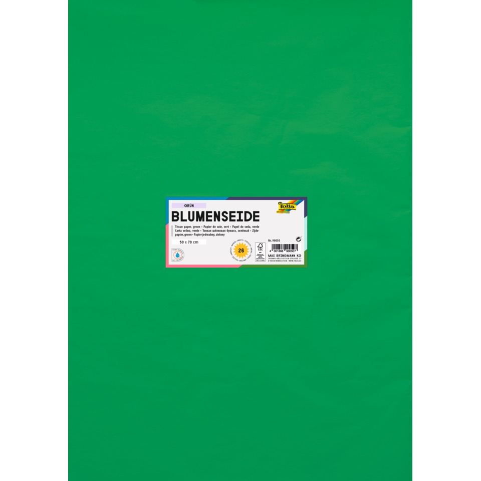 Blumenseide, Papier, Grün, Rechenpapier?, Kartonetikett