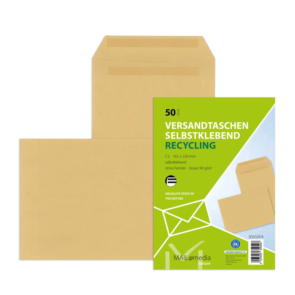 selbstklebend, umschlag, versandtaschen, recycling, braun