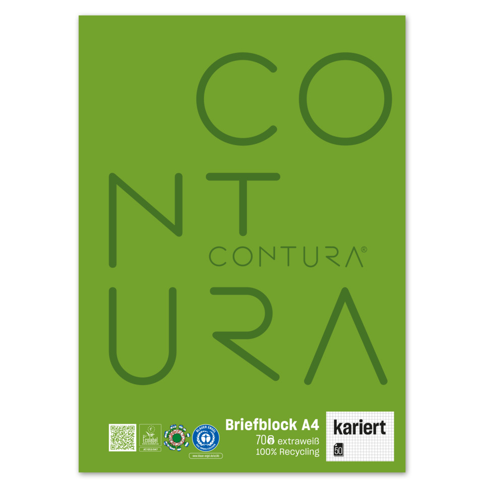 A4 Broschüre, grüne Titelseite, Kontura, Karton, Briefblock