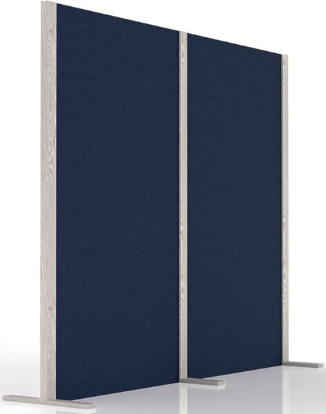 Akustik-Trennwand Wood Serie, Double 2 Wände, 2 Standsäulen, 1 Verbindungs- Säule, flammhemmend, (H x B) 1800 x 2070 mm, grau