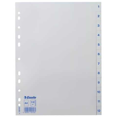 Plastikregister Economy 1-12, A4, PP, 12 Blatt, weiss ESSELTE 100153