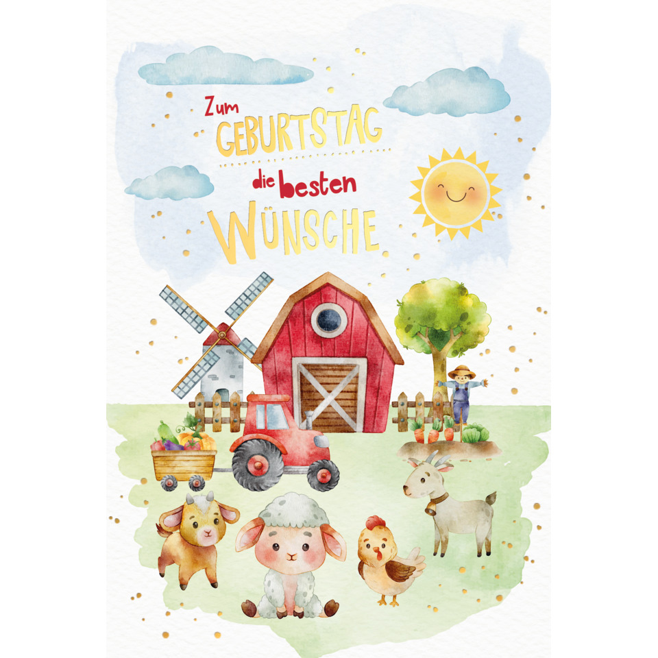 Bauernhof, Traktor, Scheune, Tiere, Garten