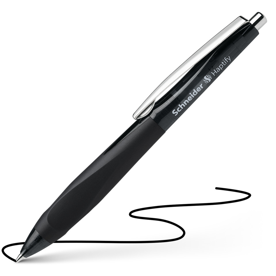 stift, ballpoint, schwarz, metallclip, schneider