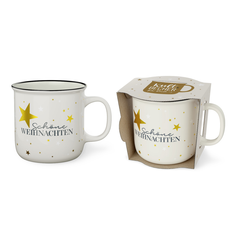 Weihnachtsmug, Tasse, Keramik, Sternendesign, Schöne Weihnachten