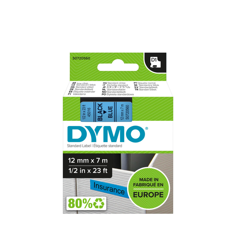 Etikettenband, Dymo, 12 mm, 7 m, EUROPA