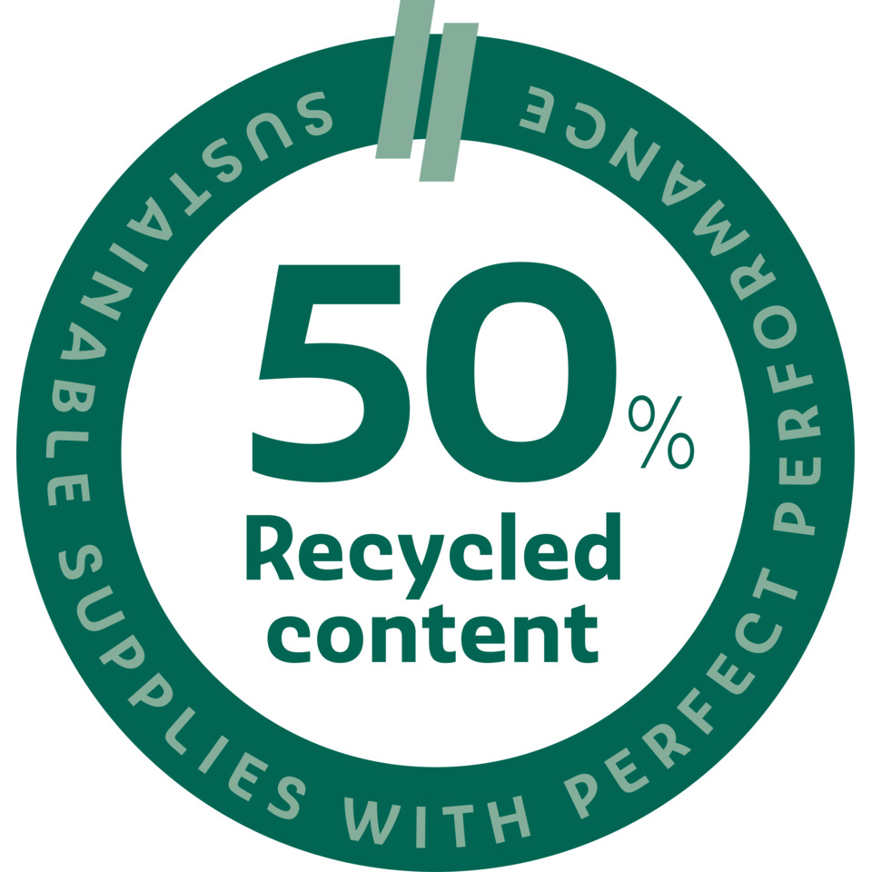 50 Prozent, recycelt, Inhalt, Abzeichen, grün