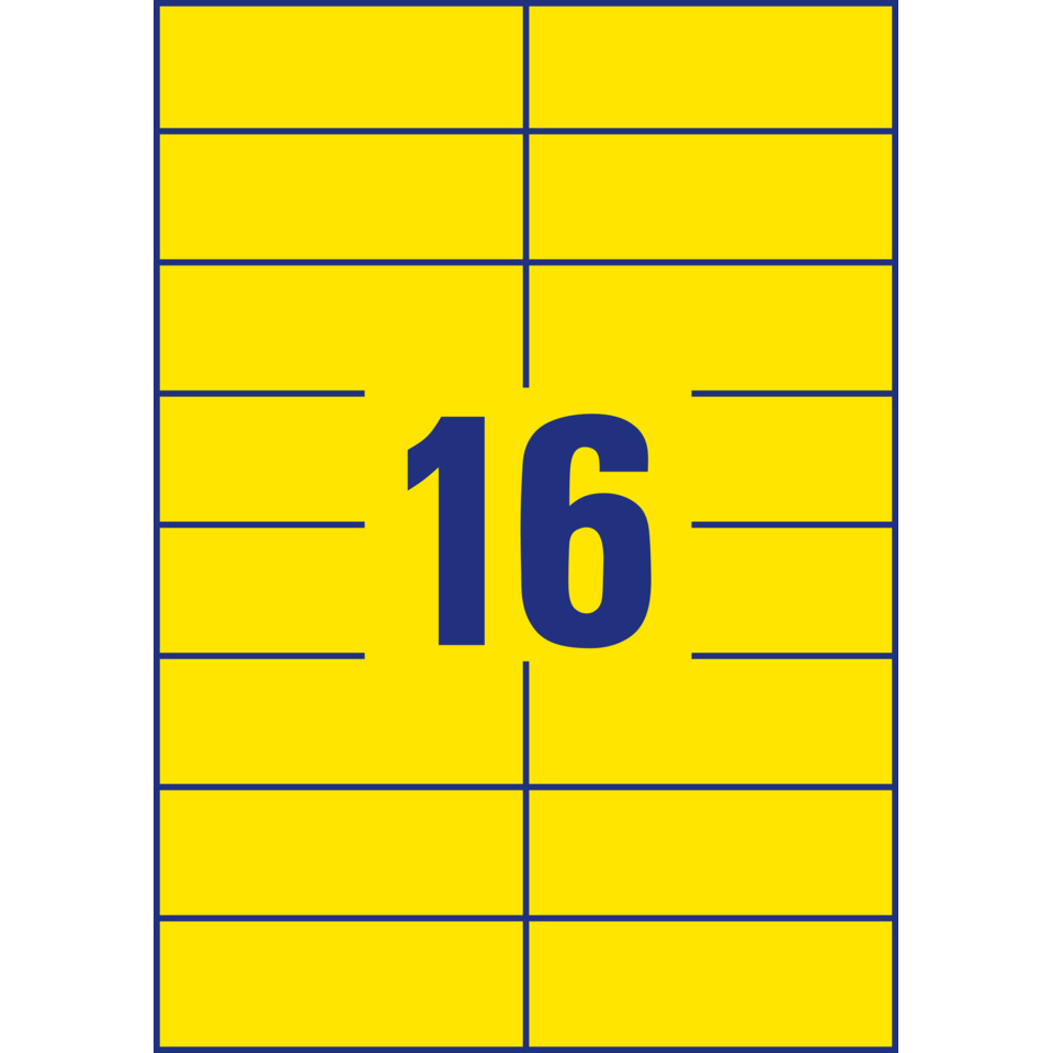 tariff label, nummer 16, gelber hintergrund, blauer text, rechteckiges label