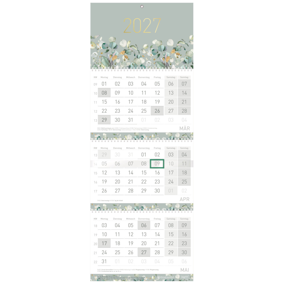kalender, wandkalender, monatskalender, blumendesign, naturfarben
