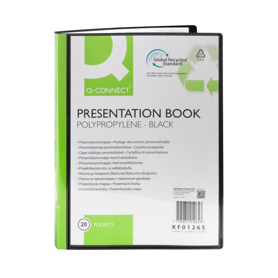 presentation book, polypropylene, black, pockets, binder