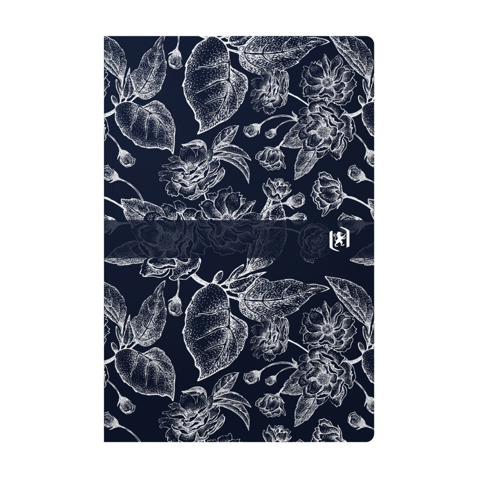 Notizblock, Muster, Blumen, Nachtblau, Leinenoptik