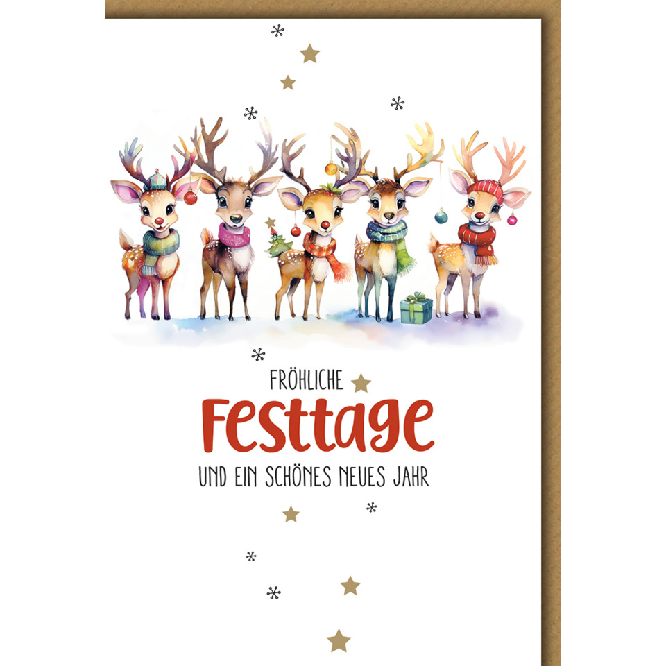 Weihnachtskarte, Reh-Motiv, Wintermotiv, Fröhliche Festtage, Grüßekarte