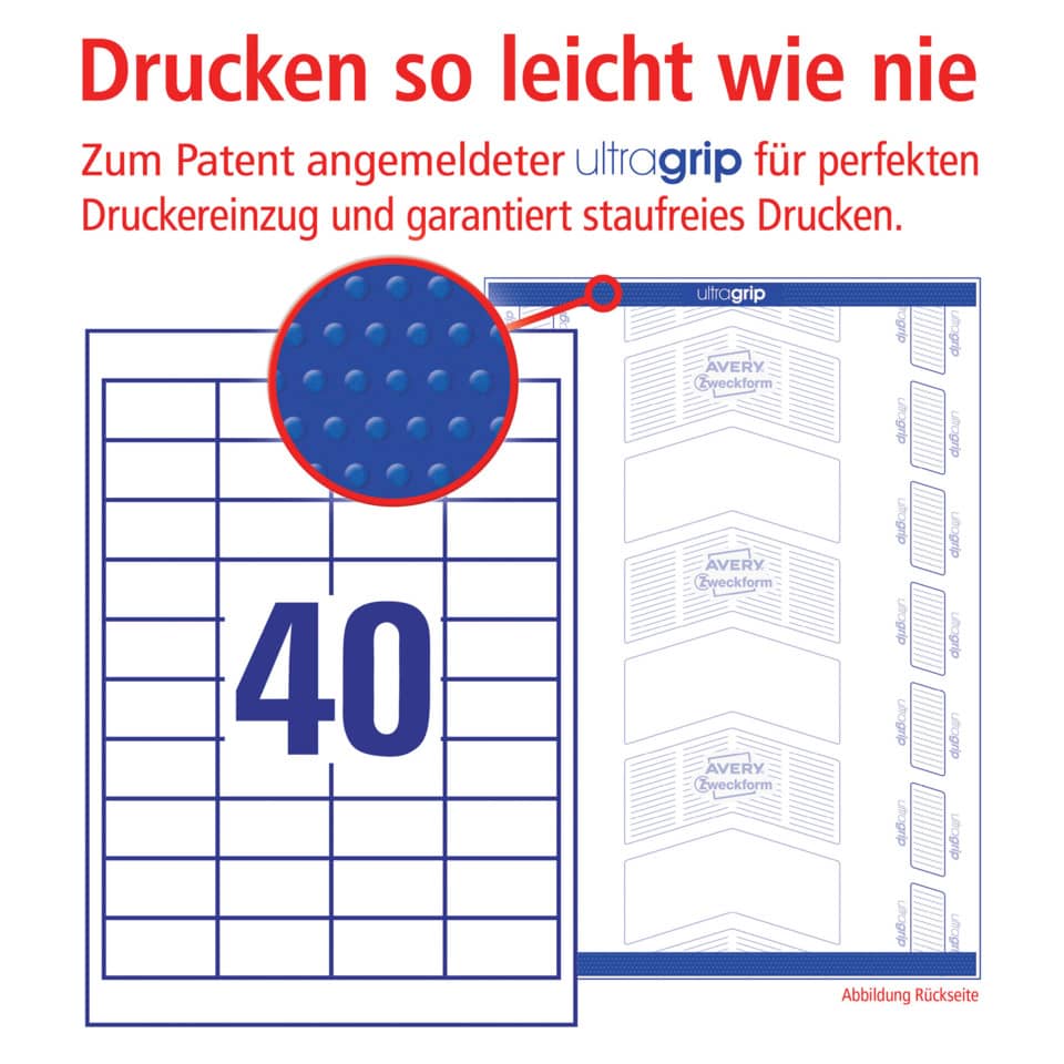 Druckerpapier, 40, Karte, Avery, Ultragrip