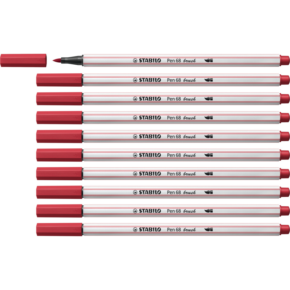 Marker Pens, Rote Marker, Pinselspitze, Stempelmarker, Stabilo Pen 68
