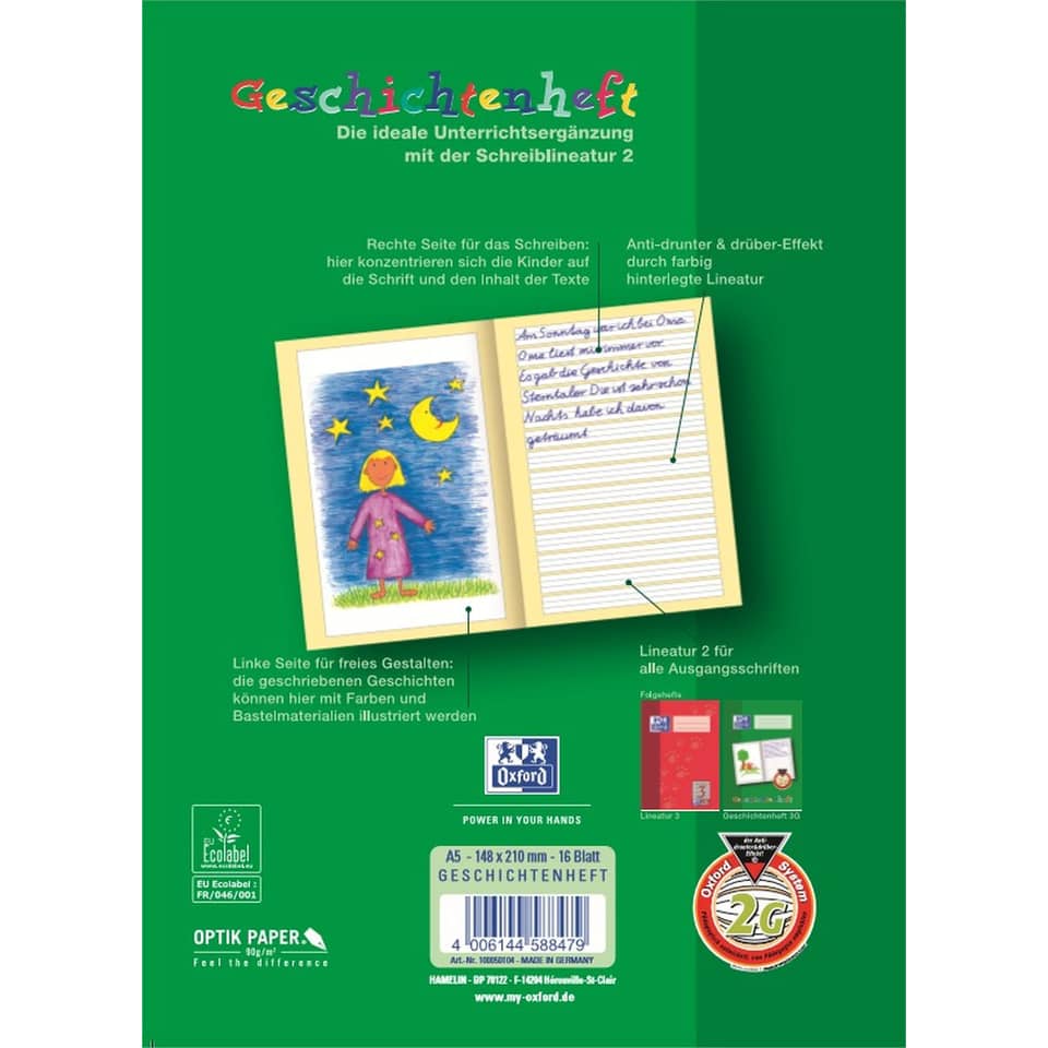 Notizbuch, Geschichtenheft, Grünes Cover, Comic-Illustration, Linearteil