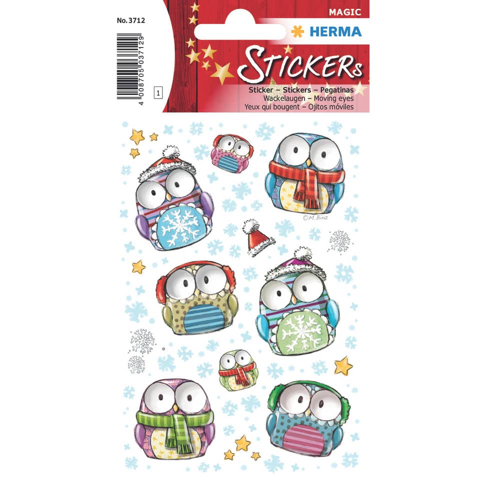 Eulen Sticker, Winter Sticker, Schneeflocken, Schal, Masken