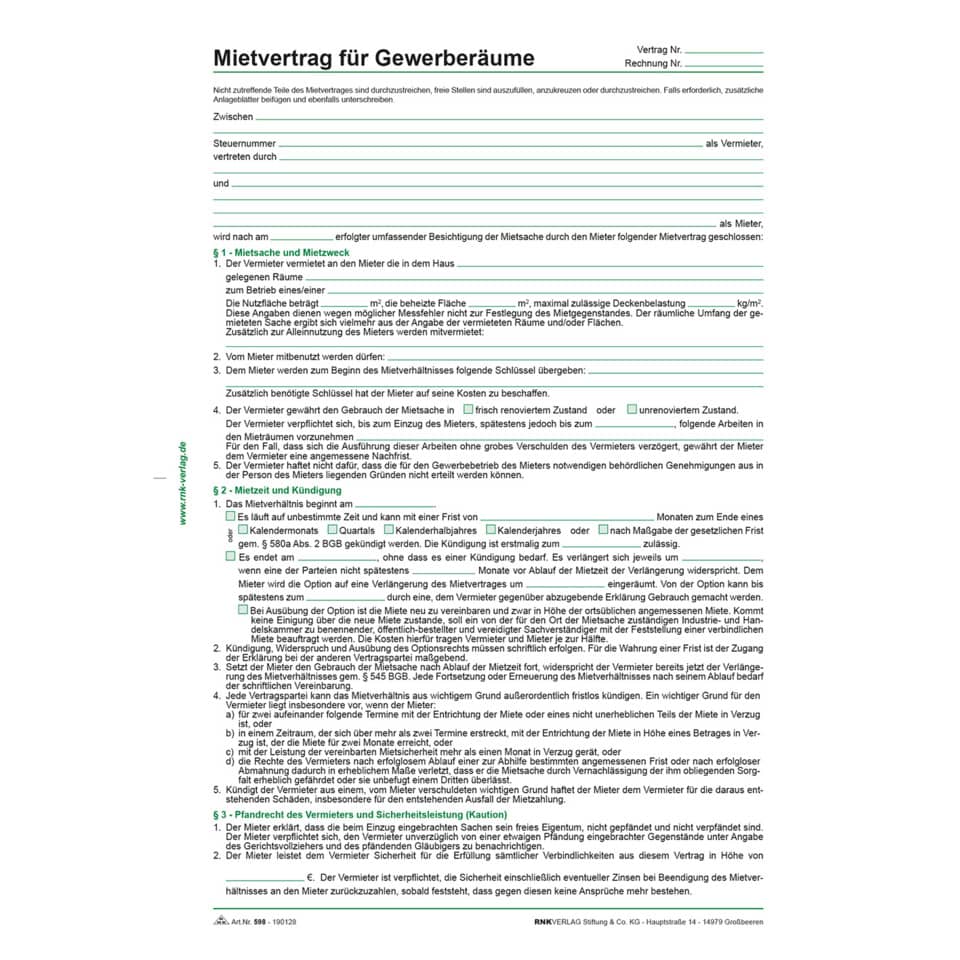 Mietvertrag, Gewerbeimmobilie, Vertragsformular, Dokument, Mietrecht