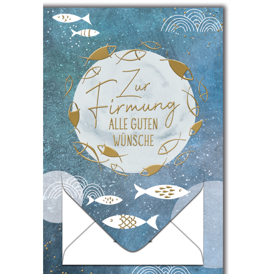 Galanzettel, Glückwunschkarte, Fischmotiv, Meeresdesign, Kartenumschlag