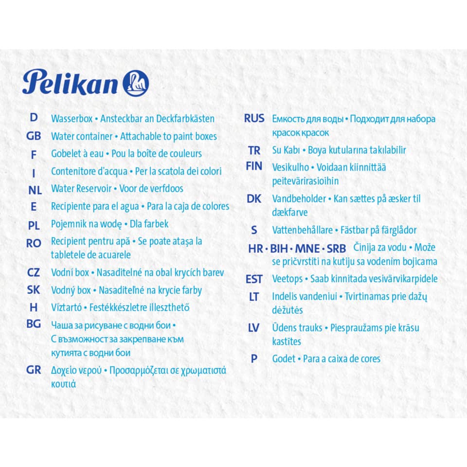 Wasserbehälter, Wasservorrat, Farbkasten, Grafiktext, Pelikan-Logo