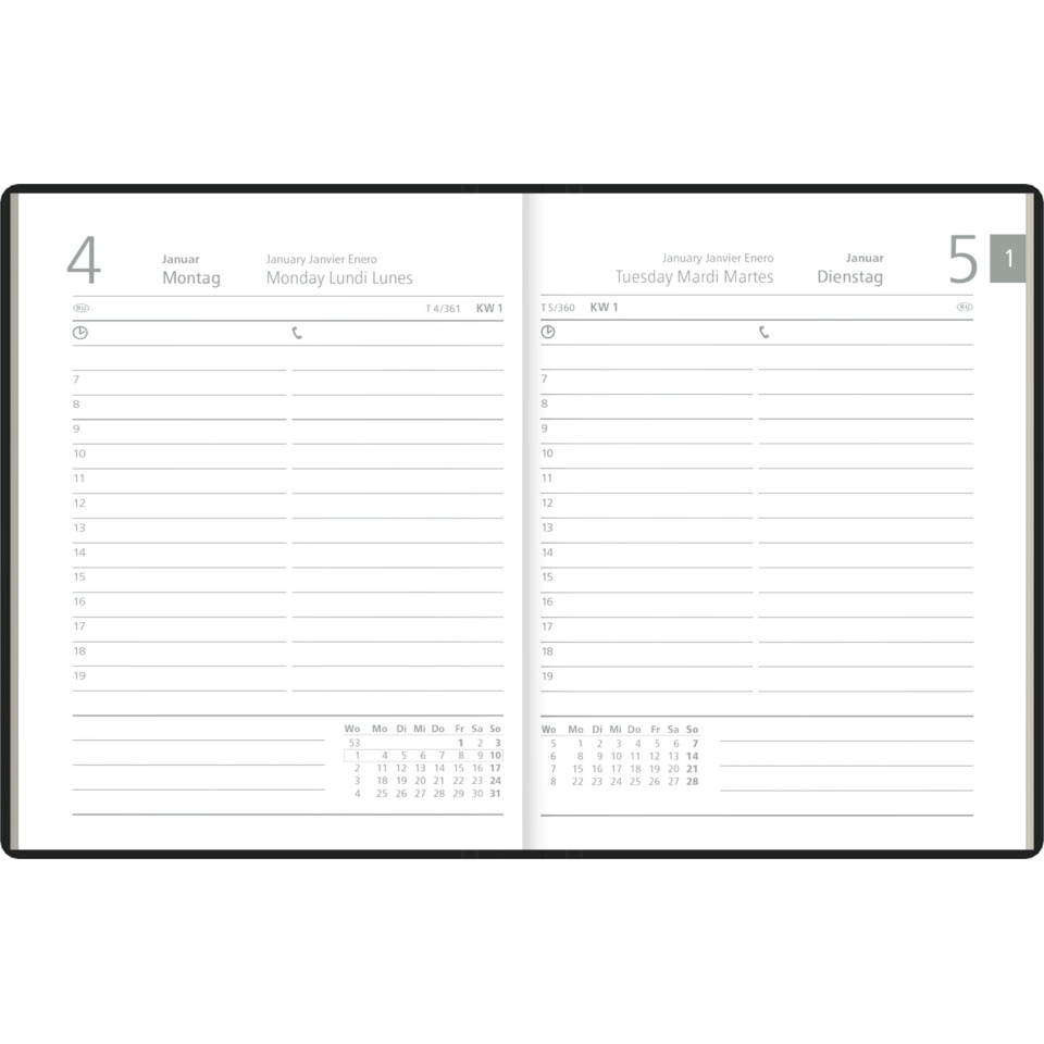 Datei-Planer, Tagesplaner, Kalender, Wochennotizen, Doppelseite