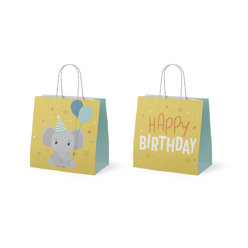 Geschenkverpackung, Geburtstag, Elefant, Ballons, Kartenmotiv