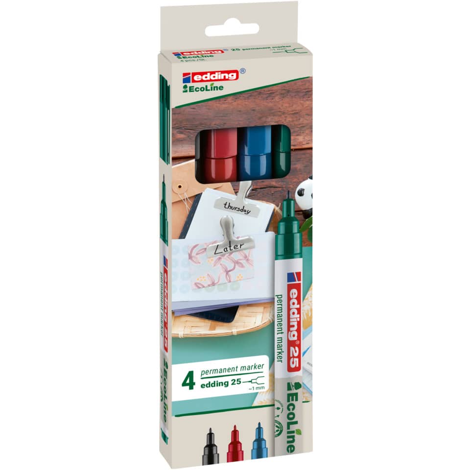 Permanentmarker, Edding 25, Ecoline, Markerset, Magenta Blue Red