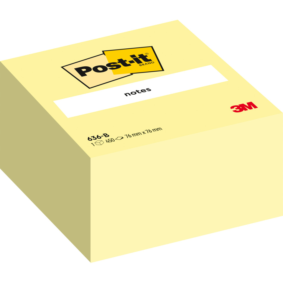 Haftnotizblock Würfel, 76x76mm, 450 Blatt, gelb POST-IT 636B