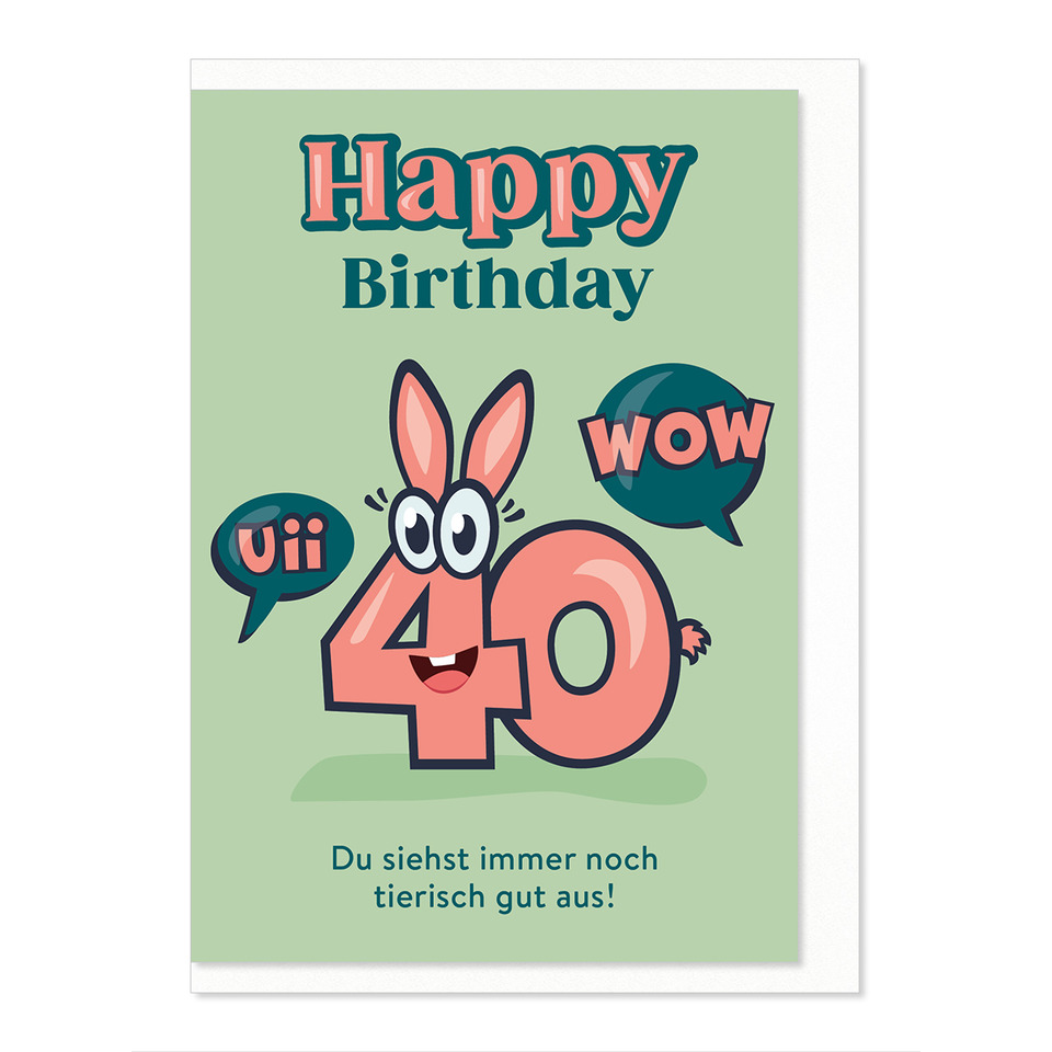 Geburtstagskarte, Happy Birthday, 40, Tiermotiv, Cartoon兔