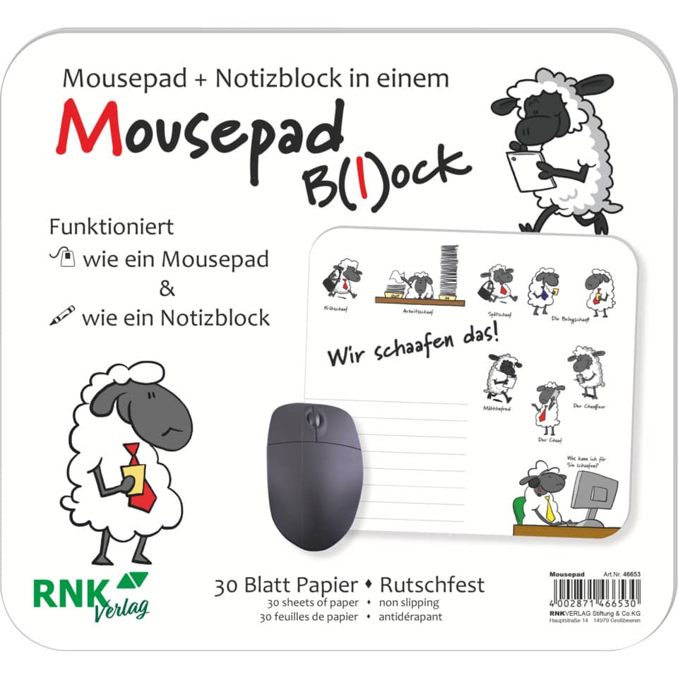 Mauspad, Mauspad-Block, Notizblock, Pappe, Rutschfest