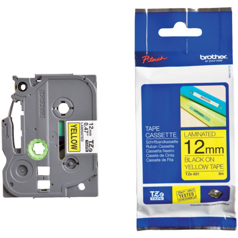 Schriftband laminiert, 12mmx8m, schwarz/gelb BROTHER TZE631