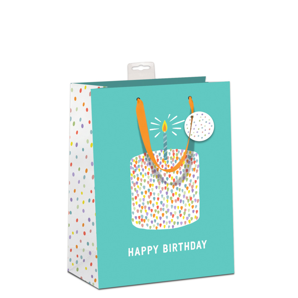 geburtstags Tasche,  Geschenkbeutel, Türkis,  Konfetti Muster,  Griffbänder