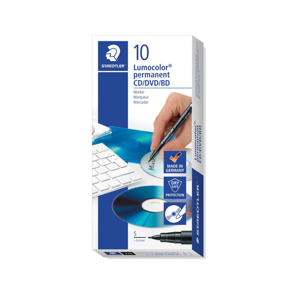 Kul erstick, Kopierpapier, CD/DVD/BD permanent, Schwarz, Marker, CD/DVD/BD, Permanentmarker, Staedtler, Hergestellt in Deutschland, Trockensicherheitsschutz