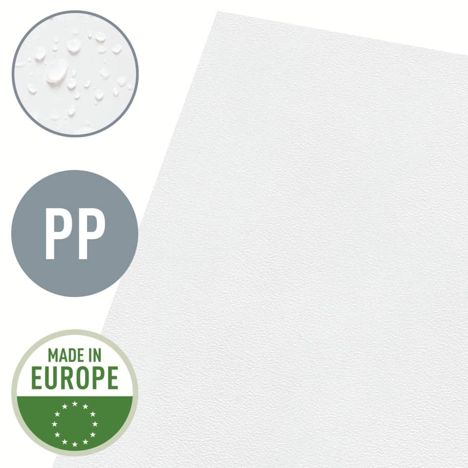 polypropylen, weißes panel, textur, hergestellt in europa, wasserdicht?
