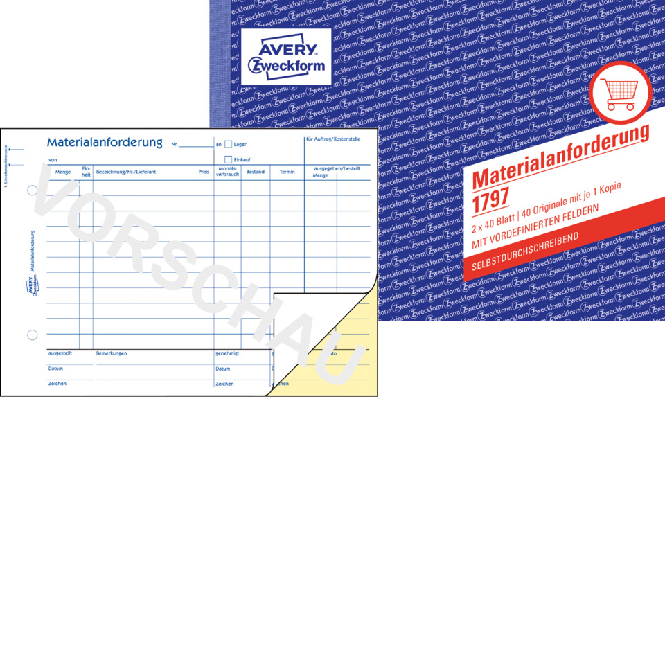 Paketbogen, Formular, Materialanforderung, Avery Zweckform, Blaue Verpackung