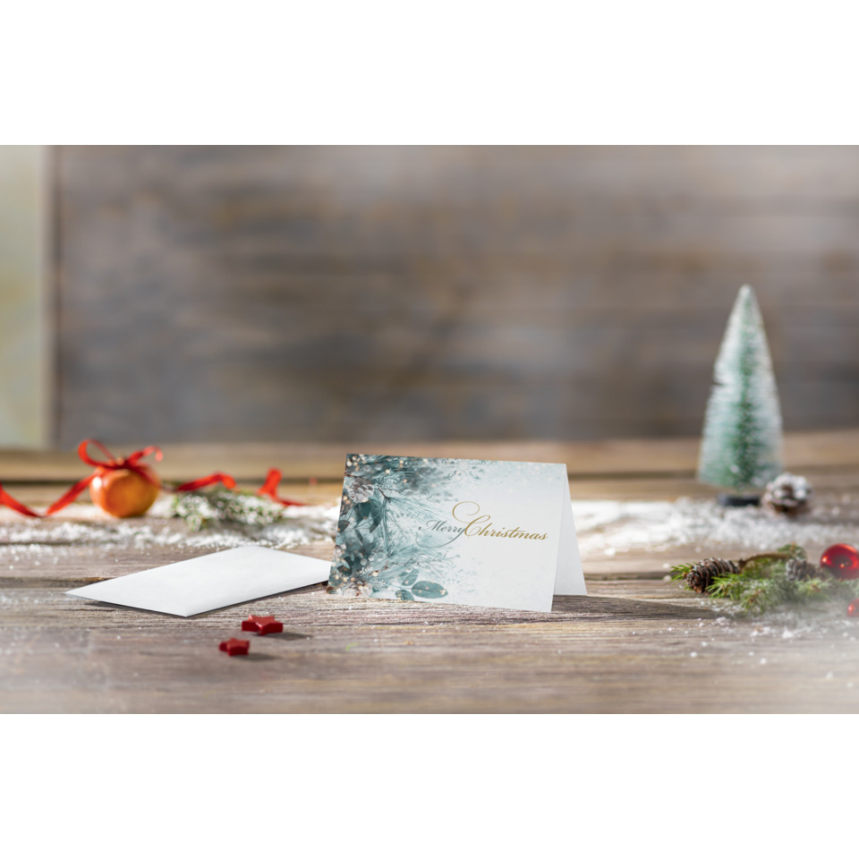 Weihnachtskarte, Grußkarte, Karte, Winterdeko, Holztisch
