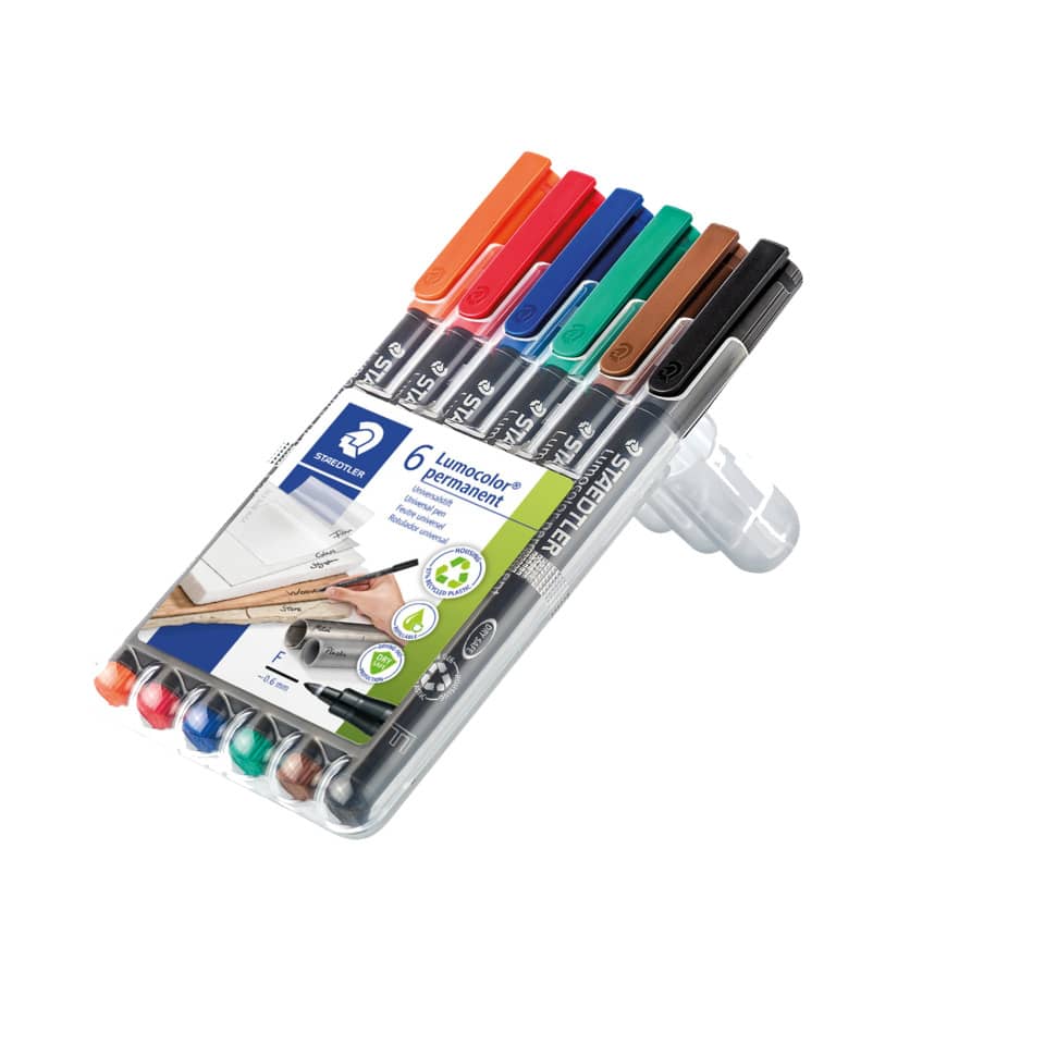 Markerstift-Set, Lumocolor, Permanentmarker, Sechs Farben, Feinspitze