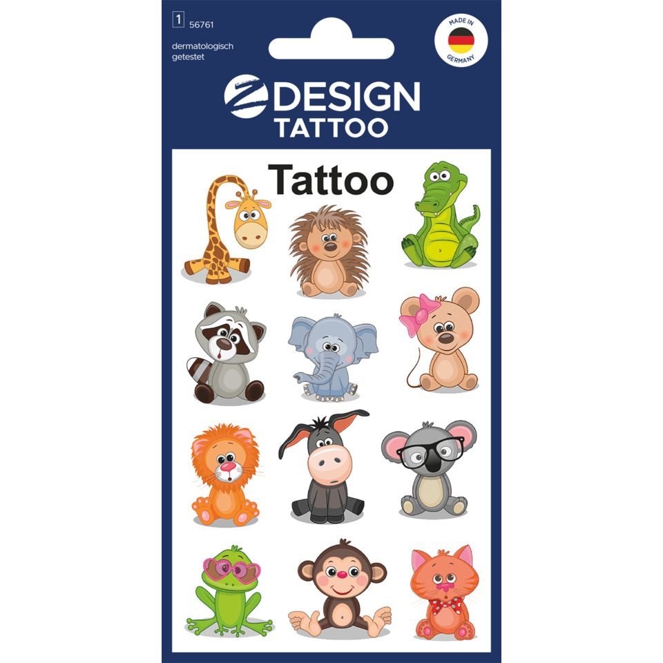 Tattoo sticker, Tieraufdruck, Tiermotive, Cartoon Tiere, Design Tattoo
