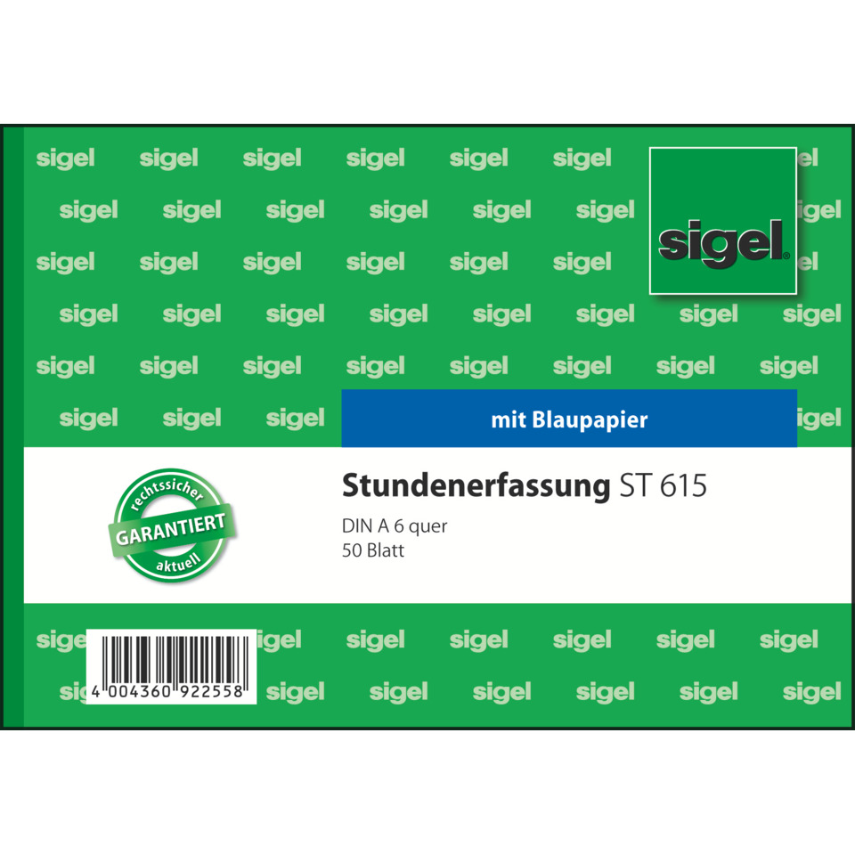 Stundenerfassung, DIN A6, 50 Blatt, Blaupapier, mit Blaupapier