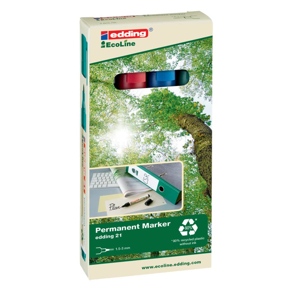 Permanentmarker 21 EcoLine, Rundspitze, nachfüllbar, 1,5-3mm, sortiert EDDING 4-21-4