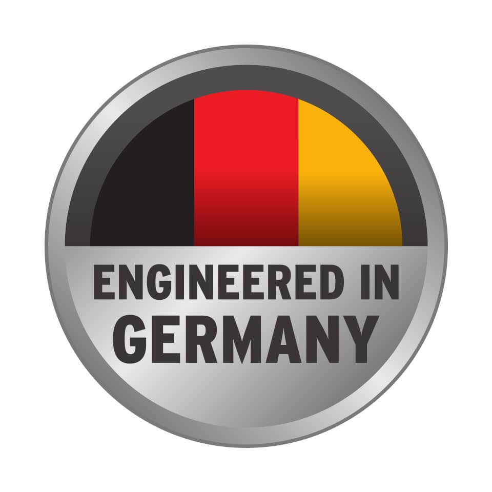 Germany, engineered in, badge, metallic, round seal