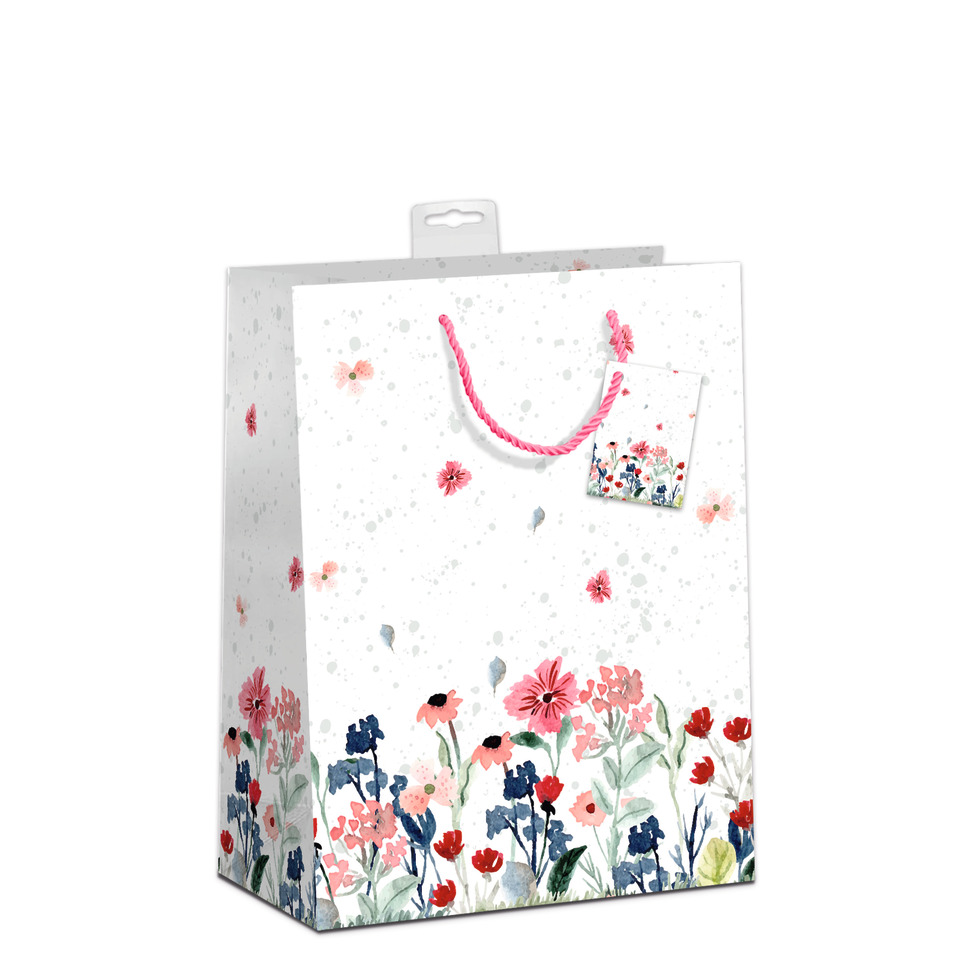 Geschenktüte, Papiertragetasche, Blumenmuster, Kordelzug, Papierbeutel