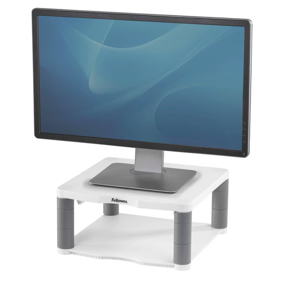 monitor stand, computer monitor, adjustable stand, ergonomic, white gray