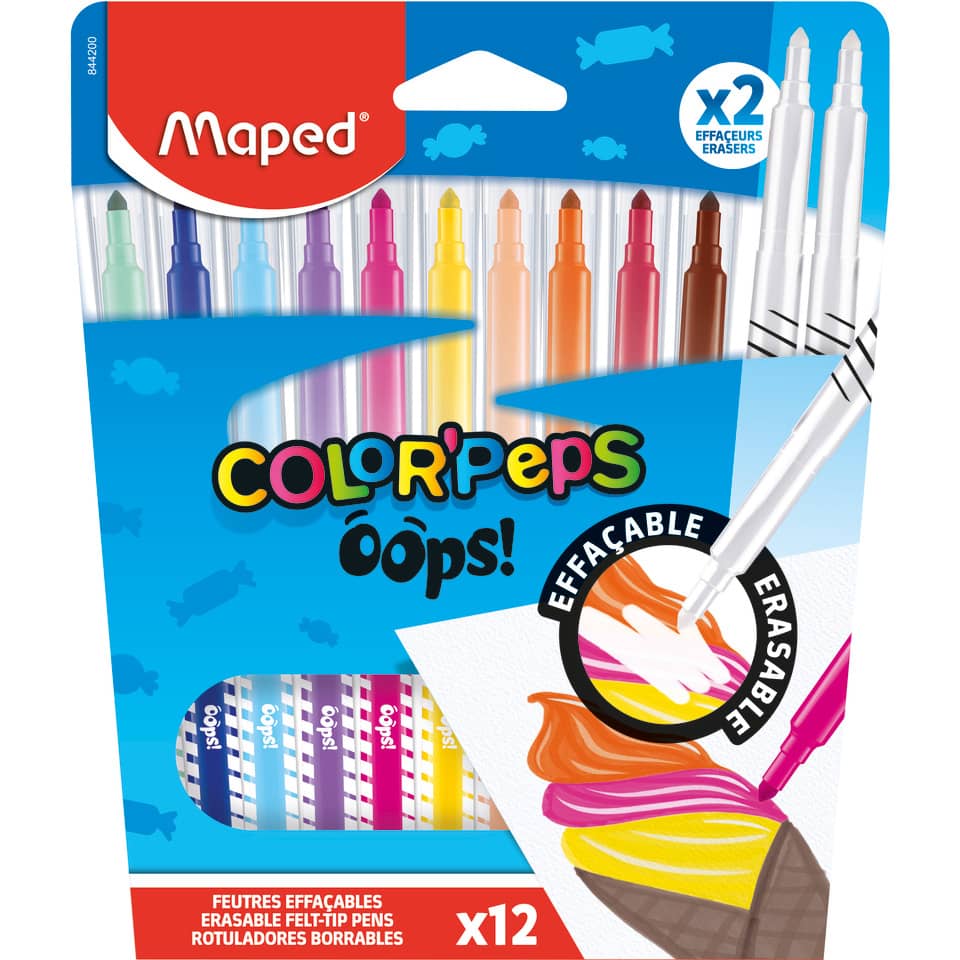 Marker pens, Felt-tip, Colored pens, 12 pack, Erasable tips