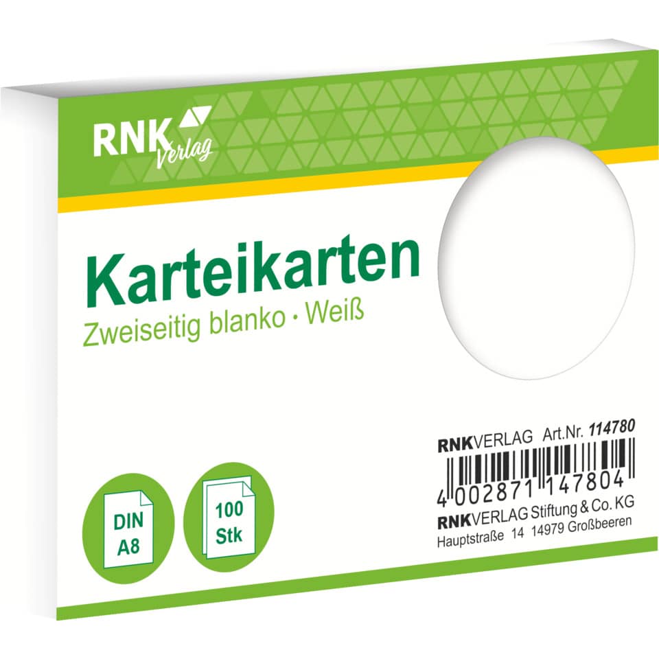 Karteikarten, DIN A8, Beidseitig leer, Weiß, 100 Stück